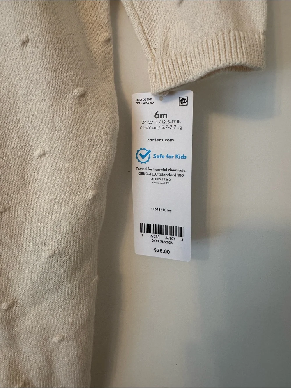 Carter's Cream Knit Ruffle Shoulder Baby One-Piece
